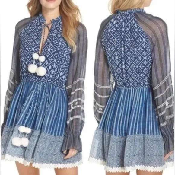 HEMANT AND NANDITA Long Sleeve Short Dress in Indigo Small - Picture 6 of 13